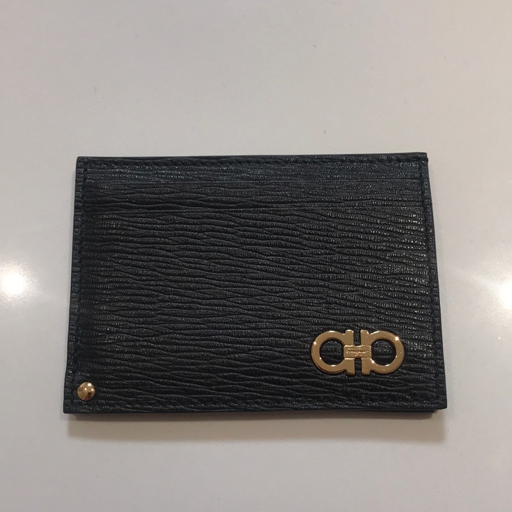 Ferragamo Gold Gancini Revival Card Case with ID